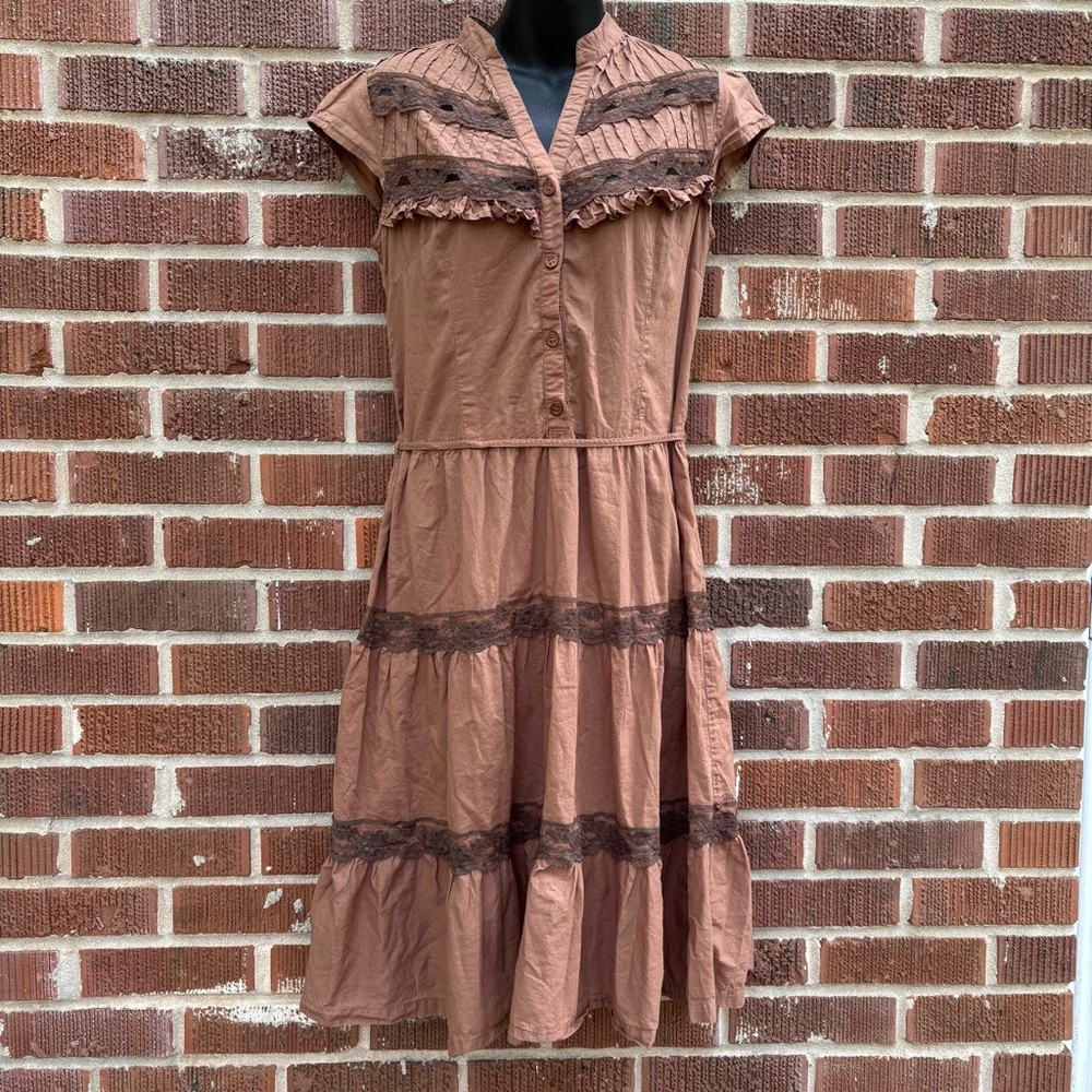 dELiA’s vintage dress Lace Ruffles Women’s juniors size XL USA Brown girly dress